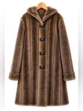 Vintage Reversible Dennis Basso Hooded Duffle Coat Rich Brown M